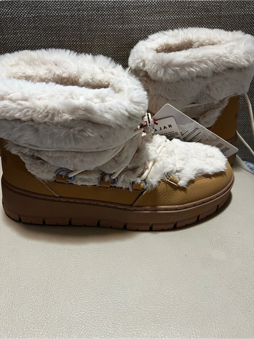 Pajar Canada Cyra Faux-Fur Lined Winter Boots in Tan and Cream Women’s